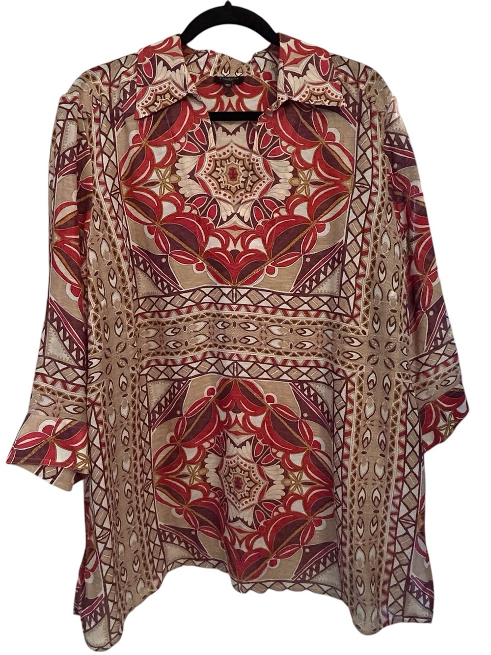 Talbots Linen & Silk Rust,Tan, Purple Long Sleeve Patterned Tunic Top Size 16W